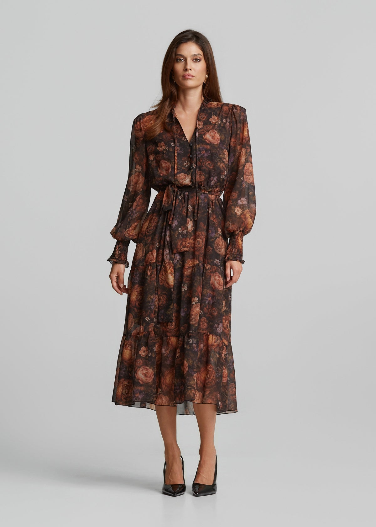 Εμπριμέ μίντι φόρεμα από μουσελίνα